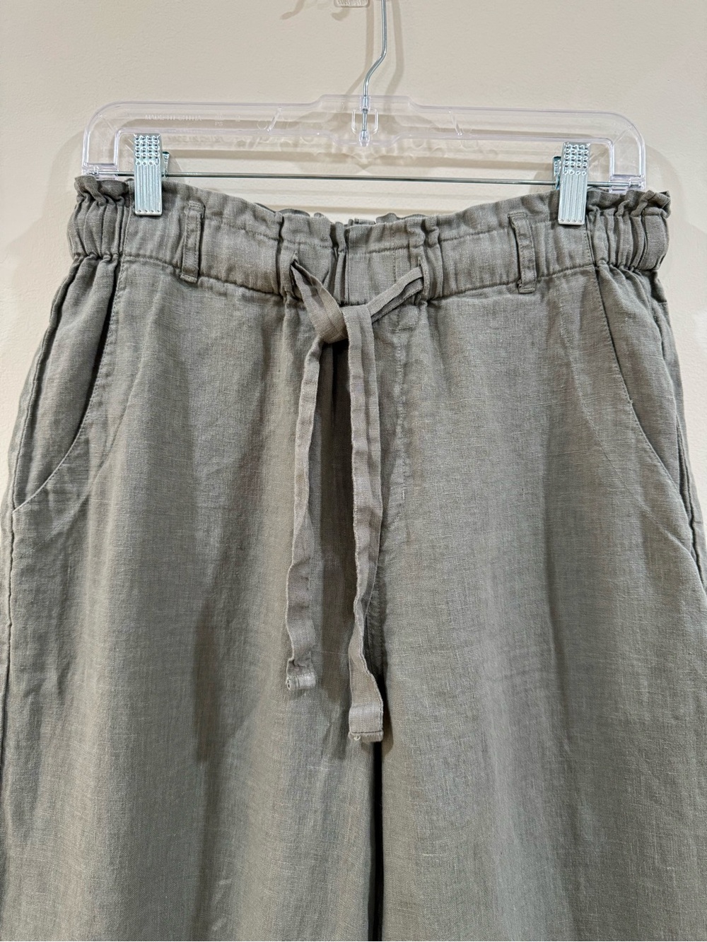 Cloth & Stone 100% Linen Wide Leg Cropped Pants Sage Gray Raw Hem Size S - Picture 6 of 8